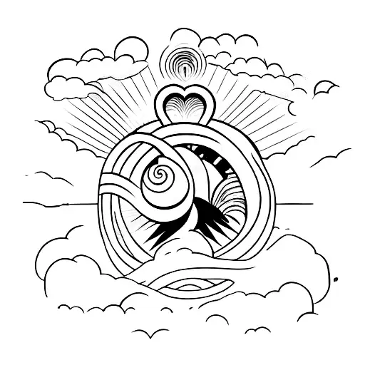 A serene beach scene with a sun and the words 'infinite love and gratitude' tattoo design idea