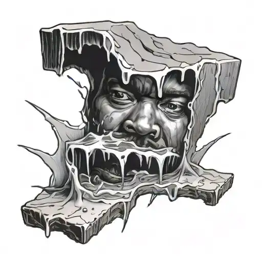 ice cube with a large crack and a small person at the bottom tattoo design idea