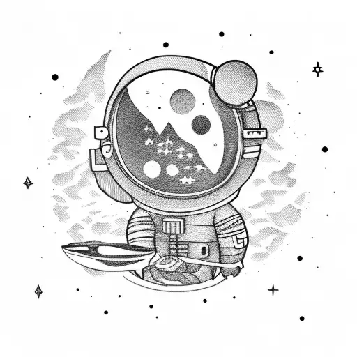 A lonely astronaut by the campfire from the game outer wilds tattoo design idea