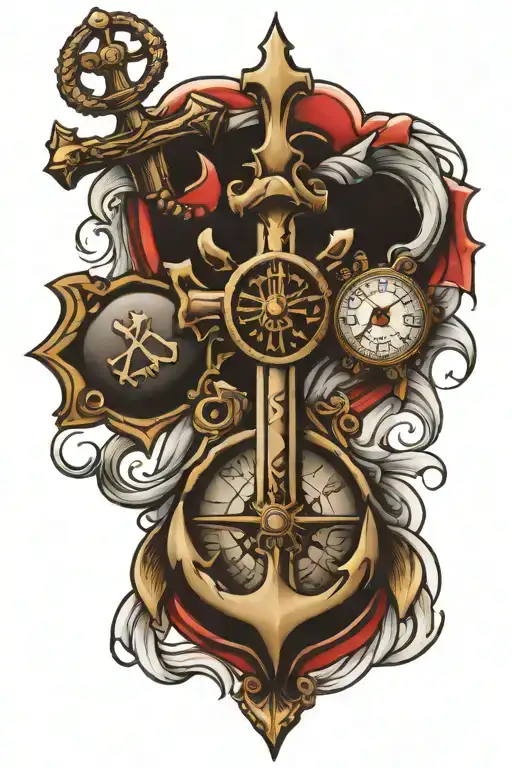 clock anchor cross heart ocean family   tattoo design idea