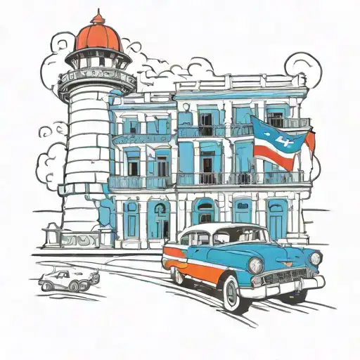 Havana boardwalk, Havana light house, Cuban flag, 56 Chevrolet bel air, Havana capitol  tattoo design idea
