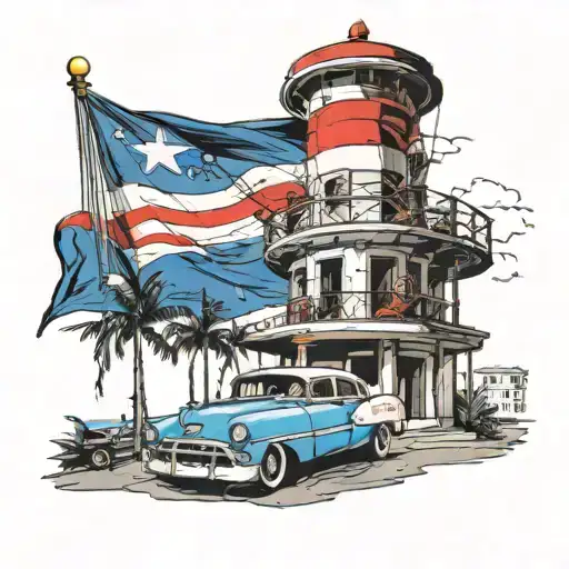 Havana boardwalk, Havana light house, Cuban flag, 56 Chevrolet bel air, tattoo design idea