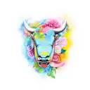 raging bull with flower tattoo design idea