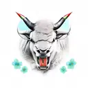 raging bull with flower tattoo design idea