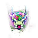 raging bull with flower tattoo design idea