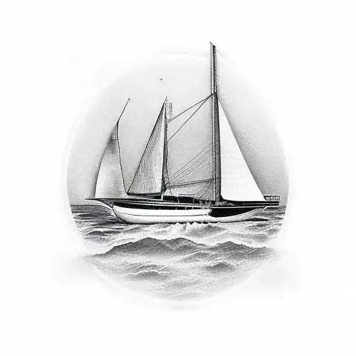 sailboat name "Orenda" on side with 1975 on sail tattoo design idea