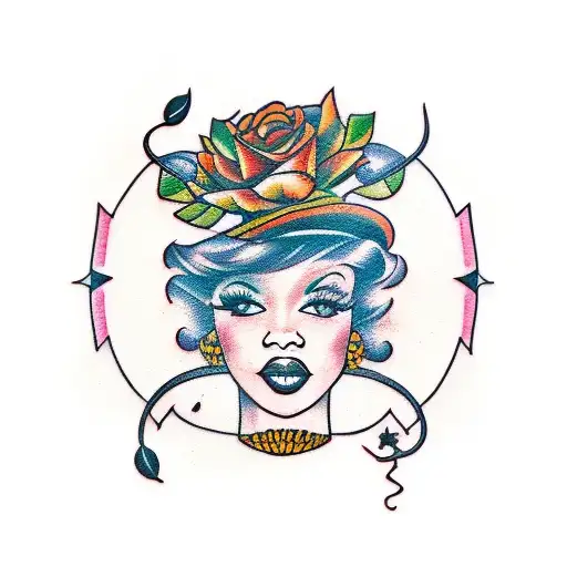 black queen, floral backdrop, H-Town, music, basketball, travel tattoo design idea