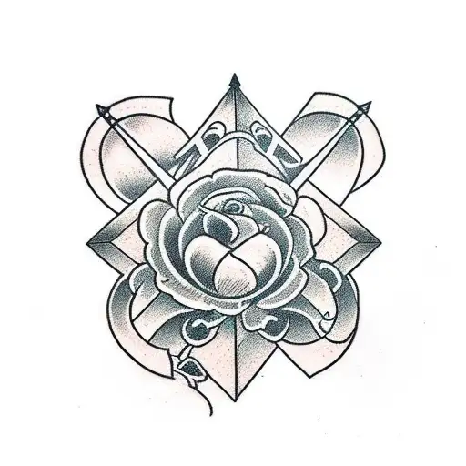 buck three arrows base of flowers tattoo design idea