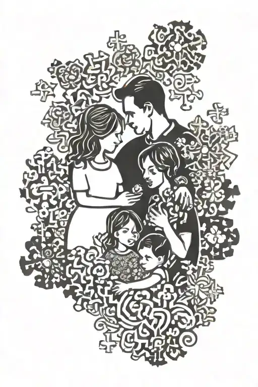 family silhouette jigsaw pieces tattoo design idea