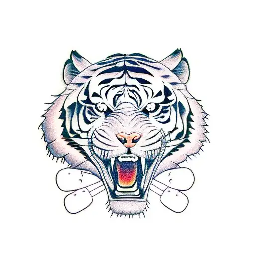 tiger with lighting bolt teeth  tattoo design idea