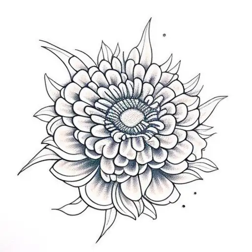 marigold and chrysanthemum bouquet with honeycombs tattoo design idea