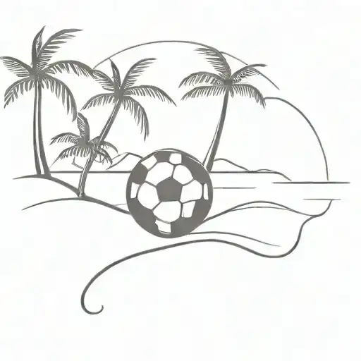 Football by the beach with coconut trees tattoo design idea