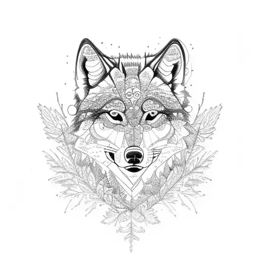 An intricate sketch of a family of wolves riding bicycles together through a forest tattoo design idea