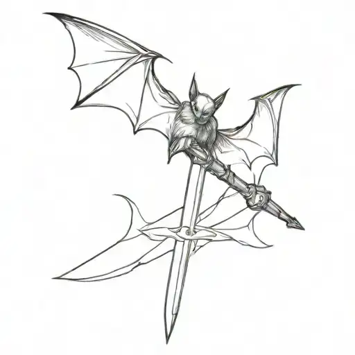a bat and sword sharp   tattoo design idea