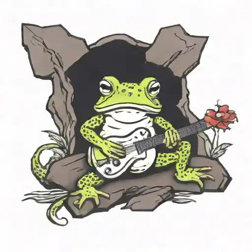 toad playing guitar standing on a rock  tattoo design idea
