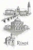 Create a detailed tattoo design for the shoulder and arm that blends the iconic landmarks of Rimini, Italy. Include the  tattoo design idea