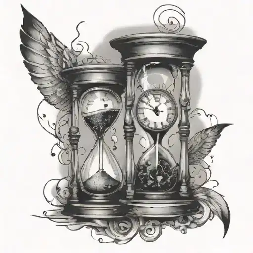 broken hourglass and clock tattoo design idea