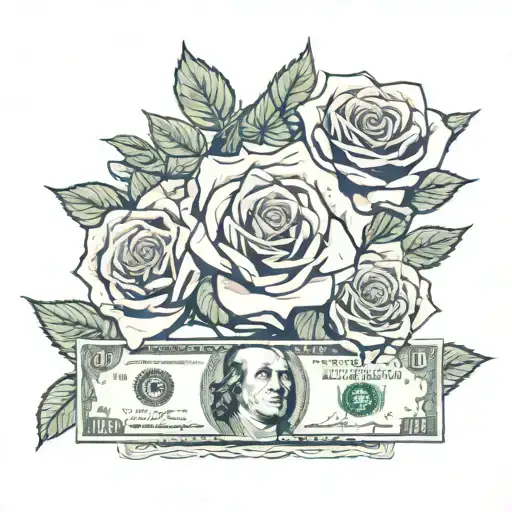 roses dollar and eye surrounded tattoo design idea
