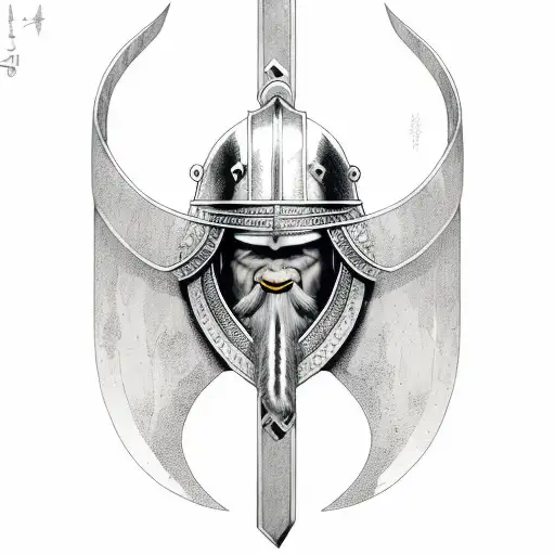 viking ax with dace on blade tattoo design idea
