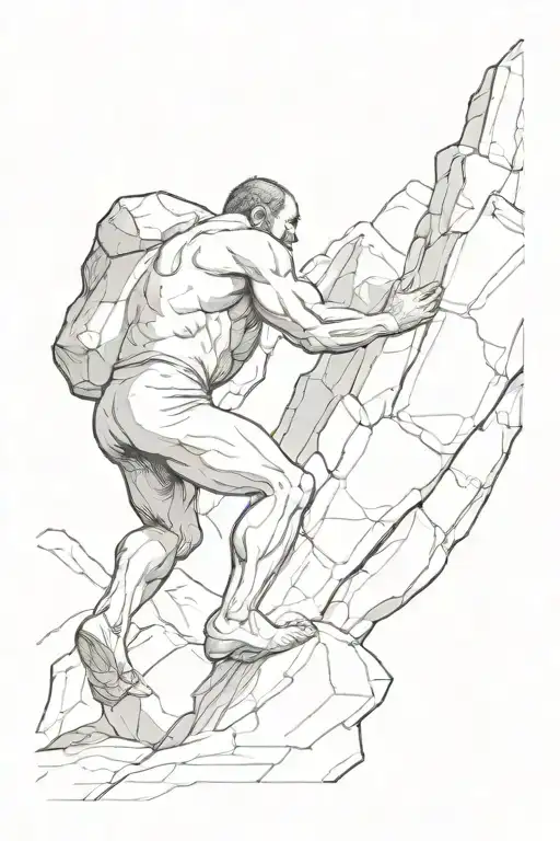 sisyphus pushing a rock up a mountain tattoo design idea