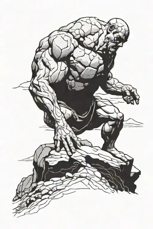 sisyphus pushing a rock up a mountain tattoo design idea