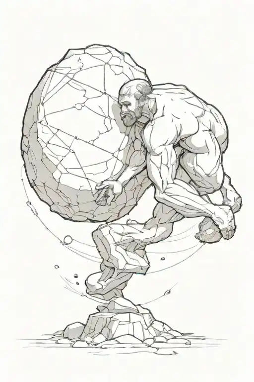 sisyphus pushing a rock tattoo design idea