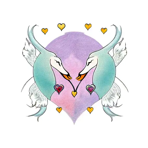 two swans facing each other symmetrically with their necks forming a heart tattoo design idea