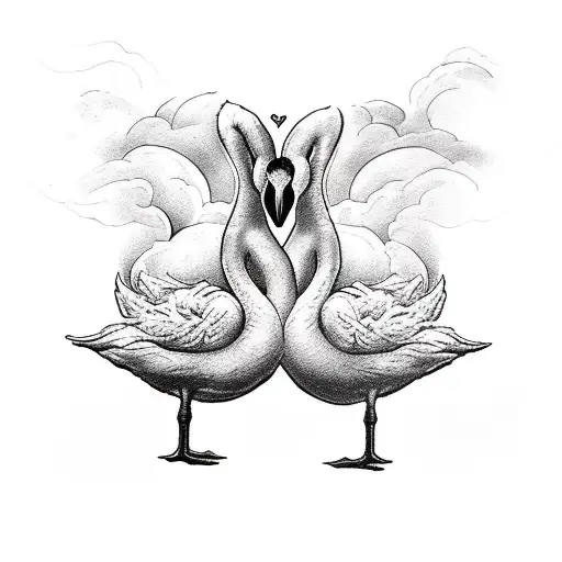 black and white, two swans facing each other symmetrically with their necks forming a heart tattoo design idea
