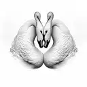black and white, two swans facing each other symmetrically with their necks forming a heart tattoo design idea
