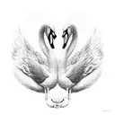 black and white, two swans facing each other symmetrically with their necks forming a heart tattoo design idea