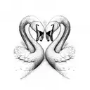 black and white, two swans facing each other symmetrically with their necks forming a heart tattoo design idea