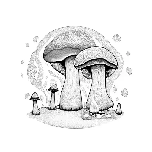 mushroom man praying tattoo design idea