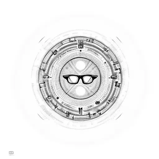 glasses in the middle of a circle, the circle is formed by Roman numerals. tattoo design idea