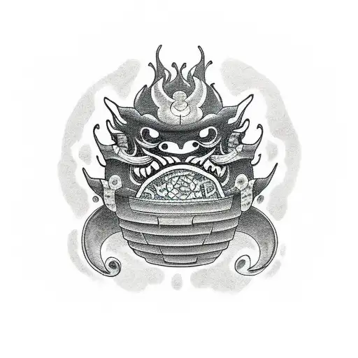 Dragon flowers daruma tattoo design idea