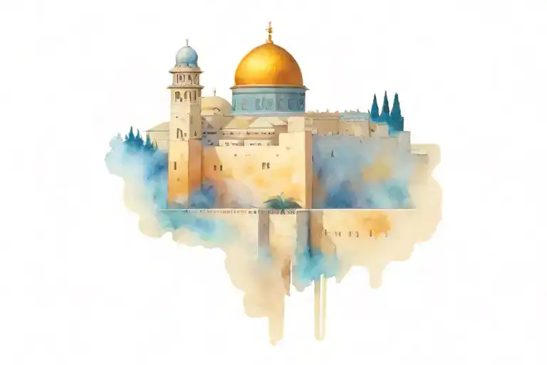 Western Wall in Jerusalem skyline tattoo design idea