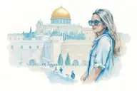 Western Wall in Jerusalem skyline woman with aviators tattoo design idea