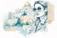 Western Wall in Jerusalem skyline woman with aviators tattoo design idea