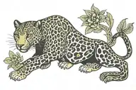 leopard with symbol in x&y coldplay album as spots at the tip of the tail  tattoo design idea
