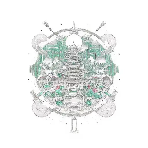 industry city whit green areas tattoo design idea