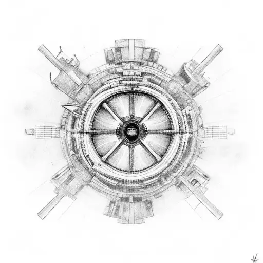 Seattle skyline inside a ship wheel tattoo design idea