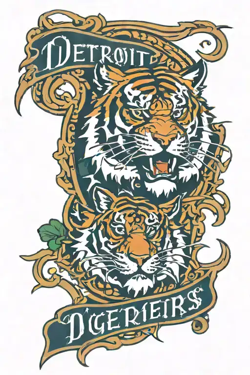 Detroit tigers logo with olde English font and Irish colors  tattoo design idea
