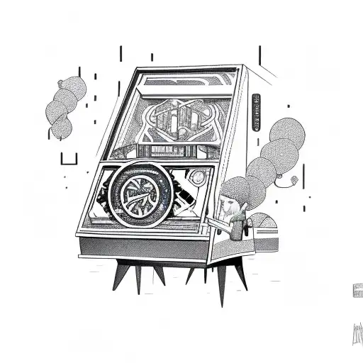 wizard playing a pinball machine tattoo design idea