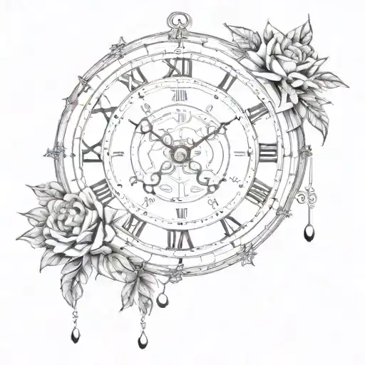 Incorporate elements of a clock and calendar to represent the dates 03/04/1995, 07/04/1995, and 25/01/2024 in a unique way tattoo design idea