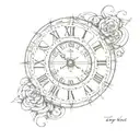 Incorporate elements of a clock and calendar to represent the dates 03/04/1995, 07/04/1995, and 25/01/2024 in a unique way tattoo design idea