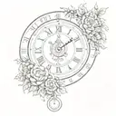 Incorporate elements of a clock and calendar to represent the dates 03/04/1995, 07/04/1995, and 25/01/2024 in a unique way tattoo design idea