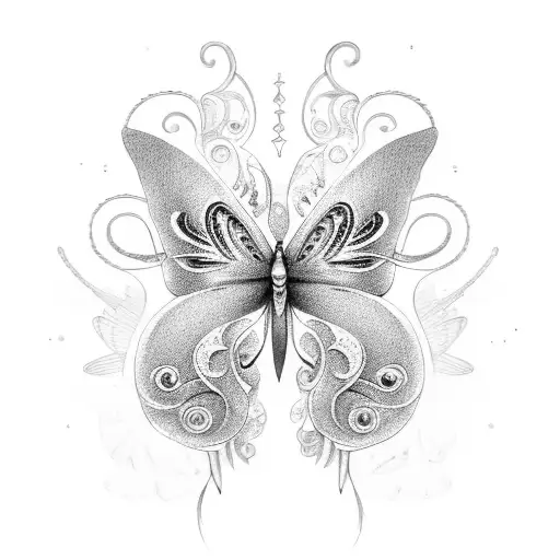 A horse shoe adorned with intricate butterfly wings tattoo design idea