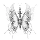A horse shoe adorned with intricate butterfly wings tattoo design idea