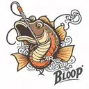 fishing line and hook with text that says Bloop Bloop! tattoo design idea