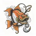 fishing line and hook with text that says Bloop Bloop! tattoo design idea