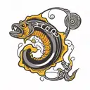 fishing line and hook with text that says Bloop Bloop! tattoo design idea